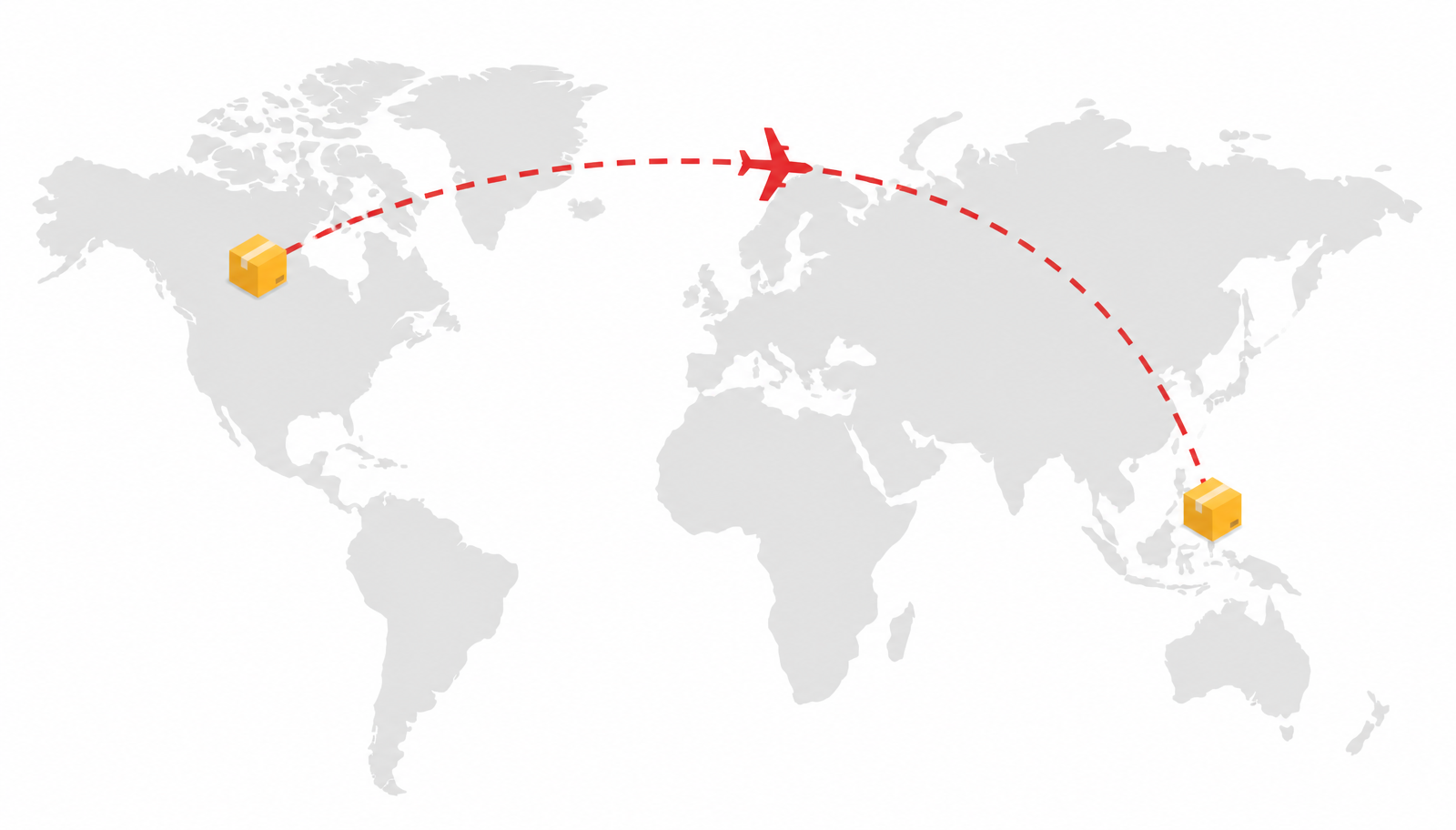 World map showing a dashed air freight route from Canada to the Philippines